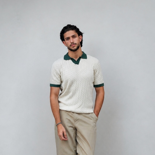 The Cable Knit Contrast Polo