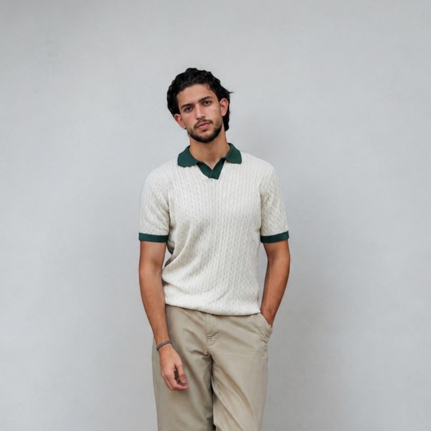 The Cable Knit Contrast Polo