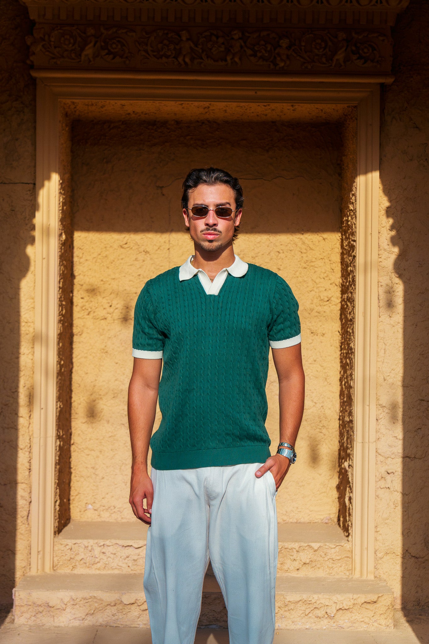 The Cable Knit Contrast Polo