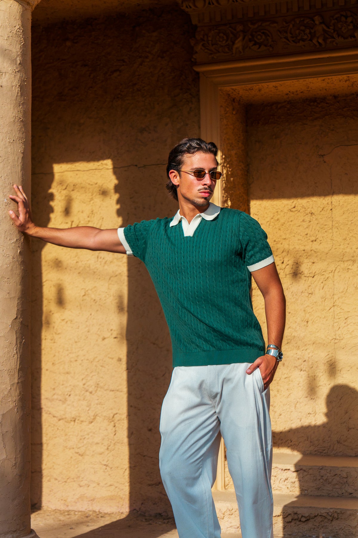 The Cable Knit Contrast Polo